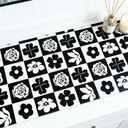 2 x Shelf Liners Non Adhesive Black & White Checkerboard Floral - Thickened Non-Slip Easy to Clean Drawer Liner for Kitchen Cabinets, Tool Box, Refrigerator, with Knife & Tape Measure, 12in x 118.1in