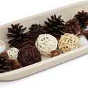 Large Decorative Bowl for Home Decor - Long Dough Bowl with Anti Slip Base for Table Centerpieces - Beige Minimalist Design Dough Decor Bowl for Coffee Table, Dining Table Centerpiece