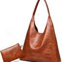 Hobo Bags for Women Retro Vegan Leather Slouchy Tote Shoulder Purses Handbag with A Small Purse