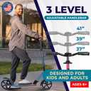 Outdoor Cruiser Kick Scooter for Ages 6+, for Kids, Teens, and Adults, Max Load 250 LBS, Foldable, 8-inch Wheels for Kids and Adults, Dual Suspension, 3 Adjustable Levels, Child Safety Approved, Pink
