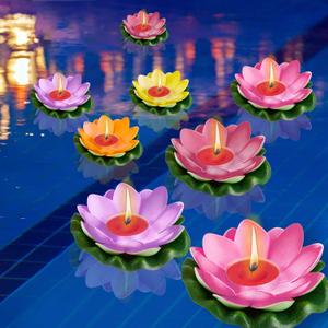 Nuanchu 12 pcs Diwali Lotus Decoration Pool Floating Lights Floating Lotus Tea Lights Artificial Flowers Lily Pads Water Lantern for Indian Puja Home Decoration