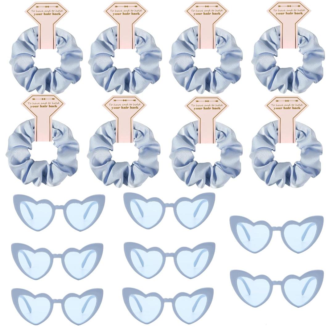 Satin Bridesmaid Scrunchies Bachelorette Hair Ties Set of 6 sunglasses Bridal Shower No Damage Hairties ideas Gift for Wedding Party Favors Bridesmaid Proposal Gifts (8sets Dusty Blue)
