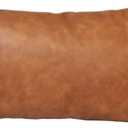 Faux Leather Lumbar Throw Pillow Cover 12x20 Decorative Bedroom Living Room Modern Boho Accent Rectanglar Cognac Brown Small Cushion Case for Bed Sofa Couch