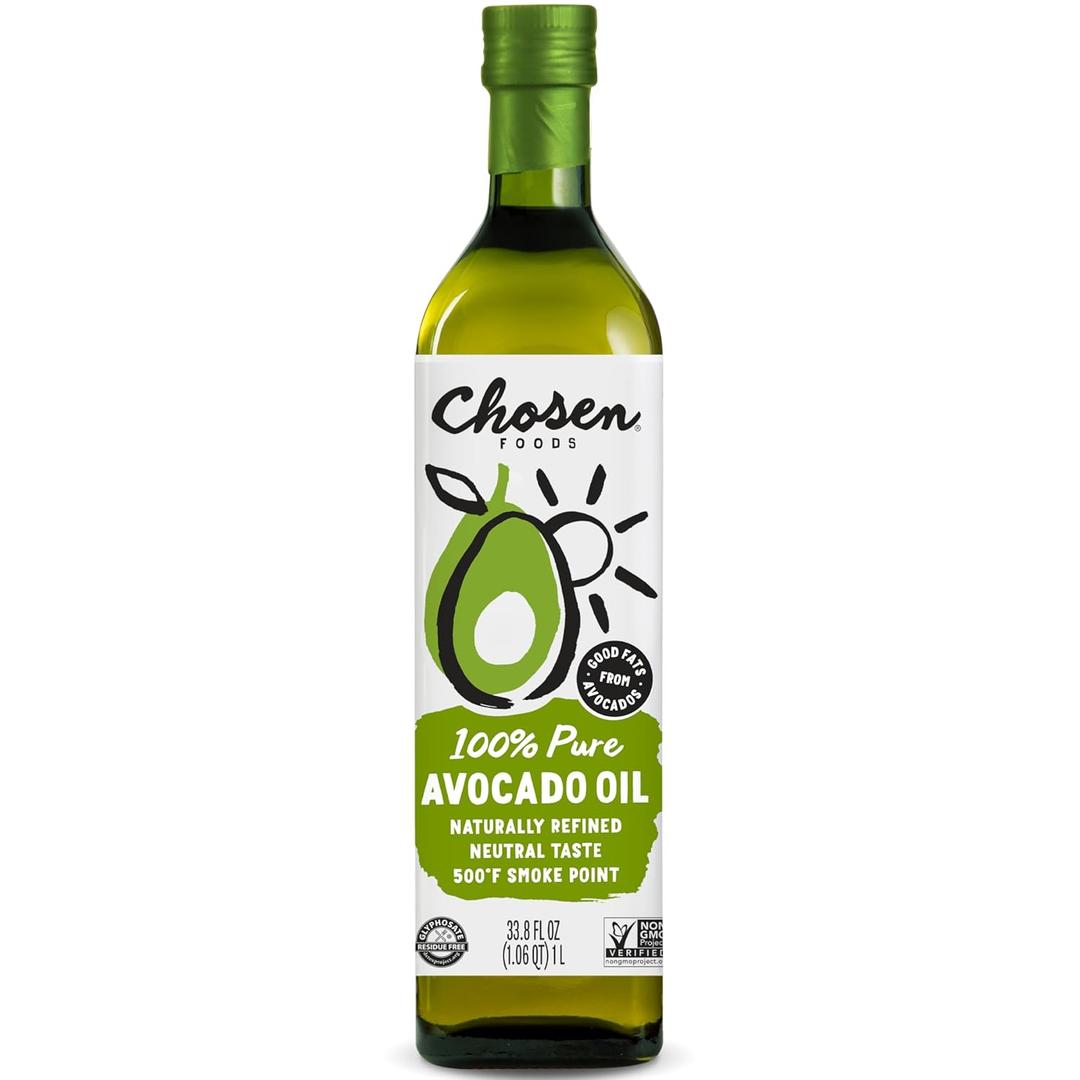 Chosen Foods Avocado Oil, 1 Liter - All Purpose Cooking Oil made from 100% Pure Avocados - Non-GMO, Gluten-Free, Keto Friendly, Glyphosate Free - 33.8 Fl Oz (Pack Of 1) (EXP 10/31/27)