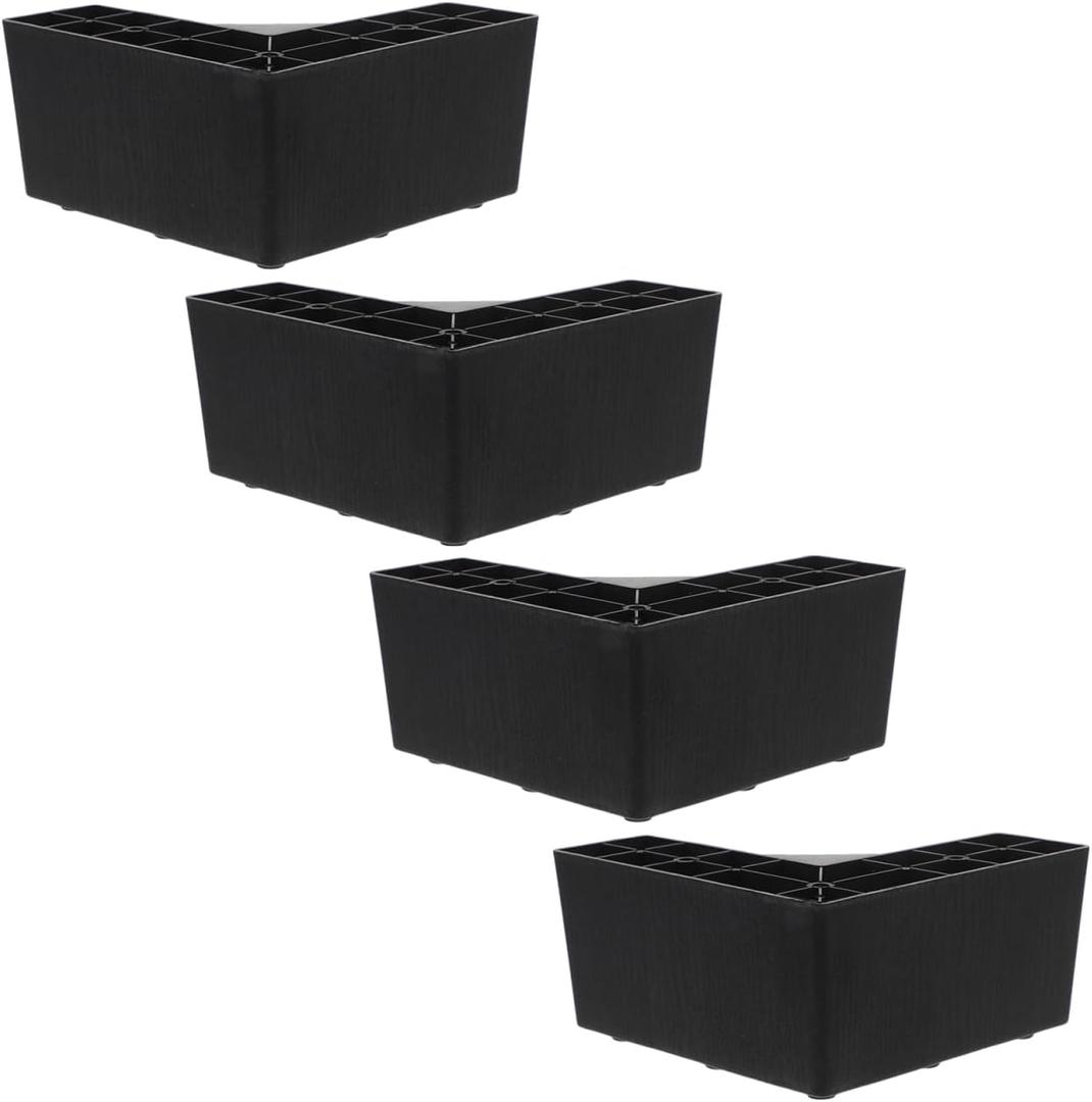 Homoyoyo Black Plastic Sofa Feet Set of 4, 7.5cm Height Bed Risers L-Shaped Plastic Support Feet Riser Legs Easy Install Replacement Legs for Couch, Dresser and Bed, Elevating Design (15.00X15.00X7.50CM)