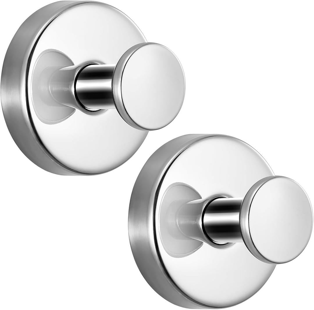 Suction Cup Hooks for Shower No-Drill Bathroom Hooks for Towels, Robes, Loofah Mountable on Bathroom Walls, Kitchen, Glass, Mirrors, Tile and Smooth,Non-Porous Surfaces (2, Chrome Polished)