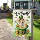 DLZDN Welcome St Patricks Day Dog Garden Flag Shamrocks Corgi Flag 1218 Inch Double Side Vertical Burlap Farmhouse Yard Sign Holiday Outdoor Decoration
