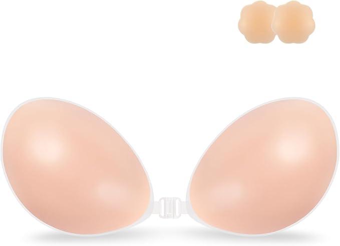 Niidor Adhesive Bra Strapless Sticky Invisible Push up Silicone Bra for Backless Dress with Nipple Covers