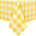 Hiasan 60 x 120 Inch Checkered Tablecloth Rectangle - Waterproof & Wrinkle Resistant Gingham Spring Table Cloth for Outdoor Picnic, Kitchen and Holiday Dinner, Yellow and White