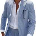 Leisure Mens Striped Seersucker Slim Fit Suit Grooms Lightweight Sear Sucker Suit for Wedding (Blue, XL)