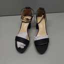 Putu Womens Rhinestone Heeled Sandals Glitter Chunky Heeled Sandals Open Toe Dressy Sandals for Wedding, Prom, Event (Black, 9)