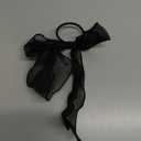 2Pcs Large Bow Hair Ties, Black Organza Ribbon Bow Hair Scrunchies for Women, Elegant Long Tail Bowknot Ponytail Holder French Hair Accessories for Wedding, Parties, Festivals