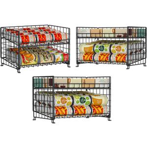 Adjustable Rack Organizer, Stackable 2-Tier Storage for Kitchen Pantry Cabinet, Can Holders for Food, Multifunctional Dispenser for Snacks Soda-3 Pack