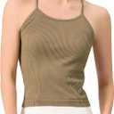 Women's Camisole Tank Tops Ribbed Summer Sleeveless Cute Crop Tops for Women (Khaki)