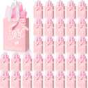 Qilery 50 Sets 8" Baby Shower Favor Bags It's a Girl Gift Bags with Handle Tissue Paper and Ribbon Bow Pink Baby Shower Party Favors for Guests Gender Reveal Birthday Supplies