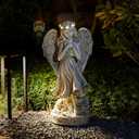 Garden Angel Figurines, Light Up Praying Angel Statues Outdoor Statue with Solar LED Lights for Patio, Lawn, Cemetary Grave Decoration, Sympathy Gift, 16.9" H