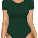 MANGOPOP Round Neck Long Sleeve Short Sleeve Bodysuits for Women Basic Body Suit Shirts Tops (X-Large)