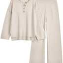 LILLUSORY Women's 2 Piece Lounge Sets Oversized Slouchy Matching Cozy Knit Sets (S, Apricot)
