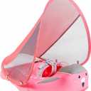 GENTEACO Mambobaby Baby Pool Float with Removable Canopy 3-24 Months Baby Float Non-Inflatable Infant Swim Float Add Tail Avoid Flip Skin-Friendly Material Swim Trainer for Toddler Boys Girls (Pink)