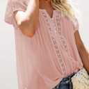 Dokotoo Women's V Neck Lace Crochet Eyelet Tops Short Sleeve Casual Shirts Blouses (Medium)