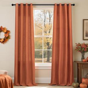 Pitalk Burnt Orange Curtains 96 Inches Long for Living Room 2 Panels Grommet Energy Efficient Drapes Lightweight Sheer Linen Terracotta Colored Curtains for Kids Bedroom Toddler Red Orange 8 FT 52x96