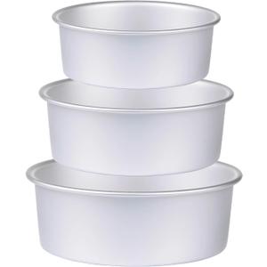 HomeMall Round Cake Pan Set of 3 (6 x 3 inch/8 x 3 inch/10 x 3 inch), Aluminum Baking Pans for Layer Cakes, Heavy Duty Non-Stick, Evenly Baking Tools for Home Kitchen, Birthday Wedding Anniversary