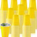 Zopeal 200 Count 18 Ounce Plastic Disposable Cups Beverage Drinking Heavy Duty Large Party Cold Drink Plastic Cups for Birthday Graduation Halloween Drinks Soda Punch Barbecues Picnics(Yellow)