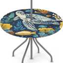 Outdoor Round Tablecloth with Umbrella Hole, Sea Turtle Fitted Table Cloth Waterproof Umbrella Table Cover Elastic Circle Table Cloth with Zipper for Party Picnic, Fit for 45"-56" Round Tables