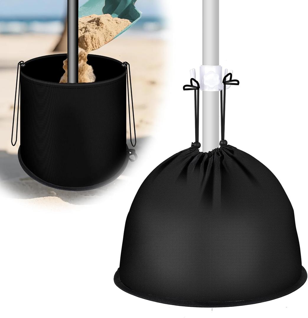 Lettry Pop up Beach Umbrella Anchor, Drawstring 600D Oxford Cloth Weights Sand Bags, Includes the Umbrella Hook, for Outdoor Patio Garden (2, Black