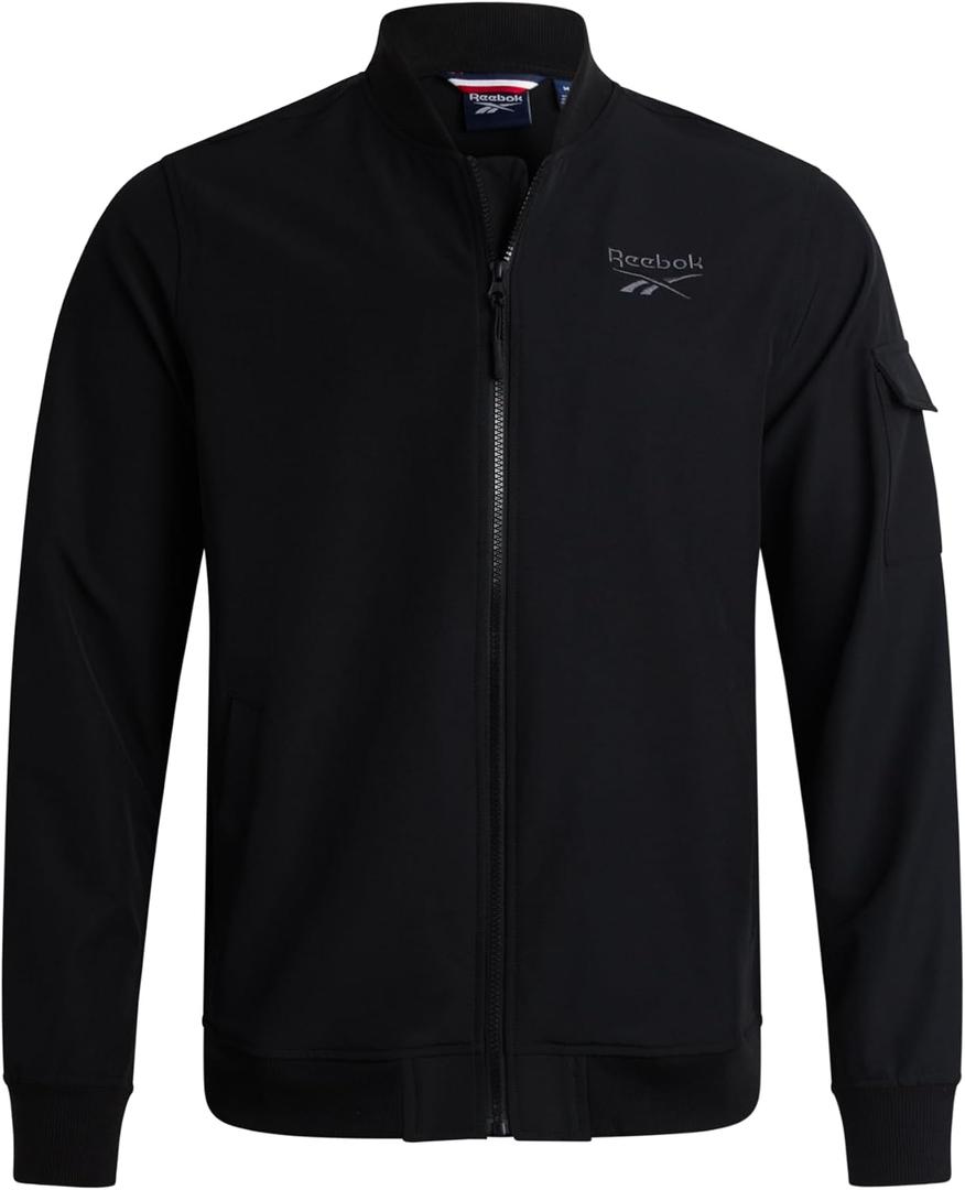 Reebok Mens Rain Jacket - Full Zip Up Lightweight Water Resistant Windbreaker Soft Shell Collar Rain Coat for Men (S-XL) (Large, Black)