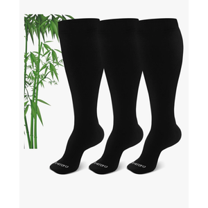 Plus Size Compression Socks: Viscose for Bamboo Wide Calf Compression Stockings for Men & Women - Extra Large 15-20 mmHg Knee High Socks Support 3 Pairs Black 3XLarge