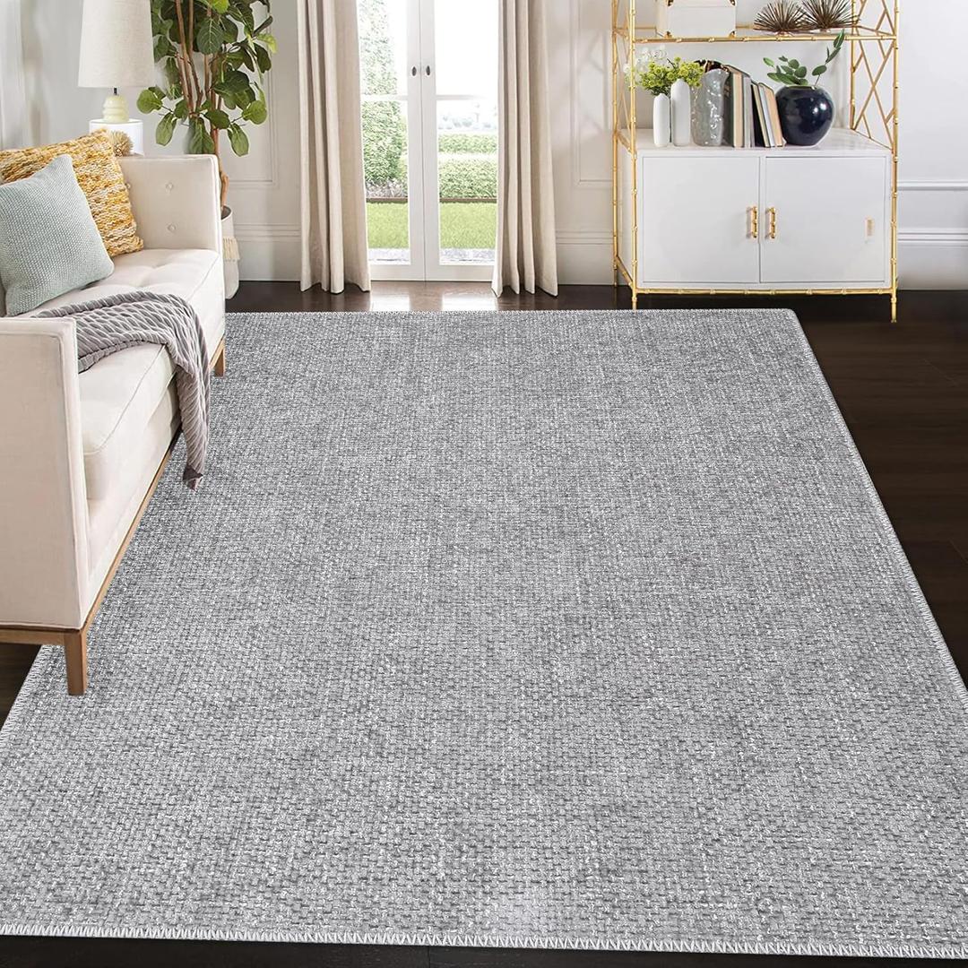 9x12 Area Rug Large Machine Washable Modern Solid Textured Area Rug Contemporary Stain Resistant Non-Slip Accent Rug Foldable Floor Cover Carpet Rug for Living Room Decor, Light Grey