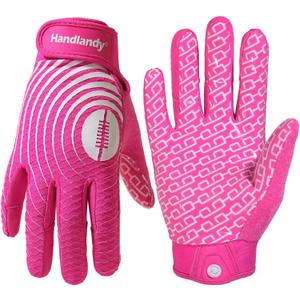 HANDLANDY Youth Football Gloves, Kids Sticky Receiver Gloves,Super Grip Football Glove Best Gift for Boys,Girls (Pink and White)