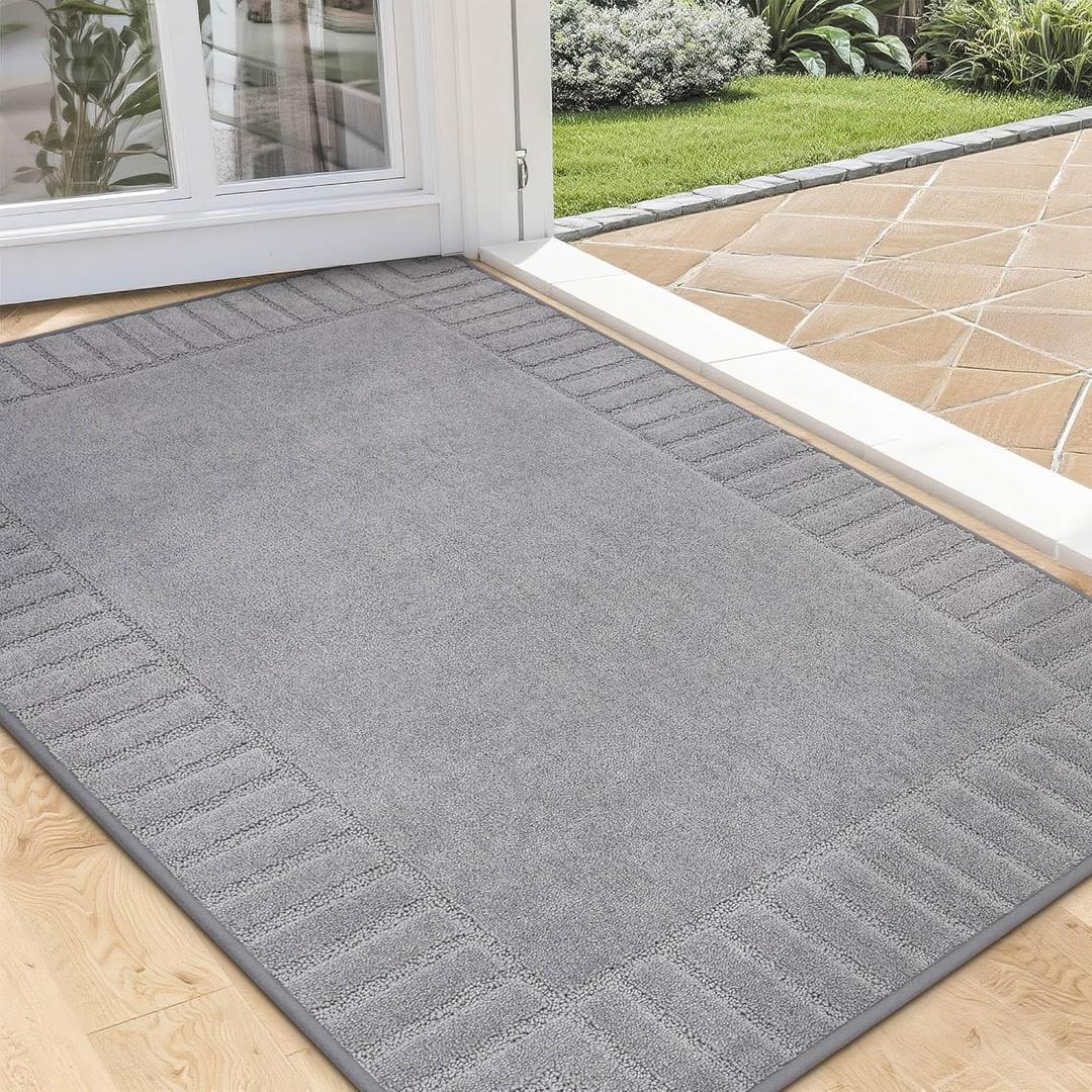BEQHAUSE Door-Mat Non-Slip Front Doormat Low-Profile Entrance Mats for Front Door Entry Resist Dirt Washable Doormat Absorbent Entryway Door Mat, Light Grey,32"x48"