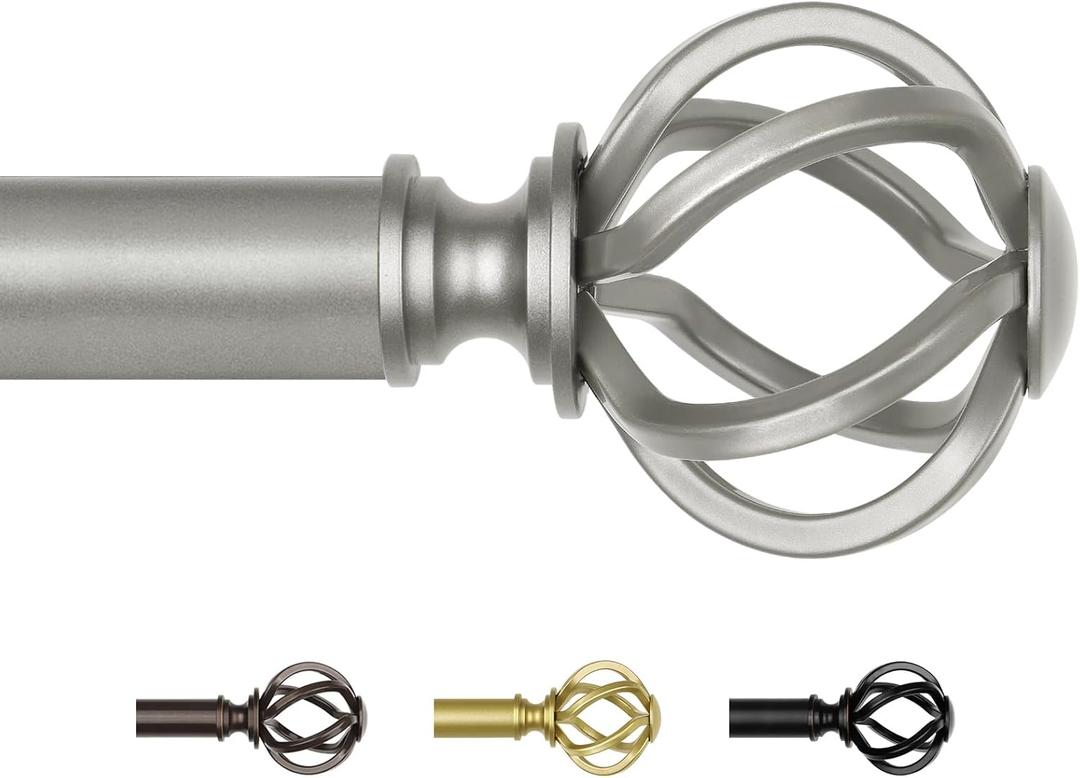 Antique Silver Curtain Rod 32 to 58 Inches (2.6 to 4.8 ft), USFOOK 7/8 Curtain Rods for Windows, Telescoping Splicing Drapery Rods with Twisted Cage Finials