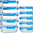 UMEIED 10 PACK Glass Food Storage Containers with Leak Proof Lids, Glass Airtight Meal Prep Containers Set for Lunch, On the Go, Leftover, Kitchen Pantry Organizers and Storage (Blue)