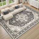 Washable Area Rug 6x9: Vintage Non-Slip Stain Resistant for Living Room, Soft Large Carpet for Bedroom Dining Room Home Office(Grey and Cream)