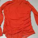 SAUNGKUAI Women's Mesh Long Sleeve Bodysuit Mock Neck Ruched Sheer Thong Body Suits Fall Outfits (Red, L)