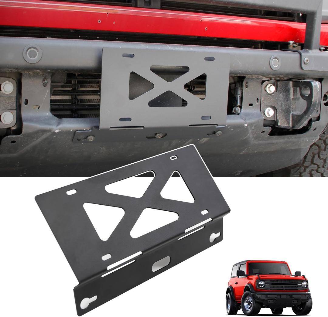 Front License Plate Bracket Compatible with Ford Bronco 2/4 Door Accessories 2026 2025 2024 2023 2022 2021, License Plate Mounting Holder Frames Fit for Bronco HD Modular Bumper