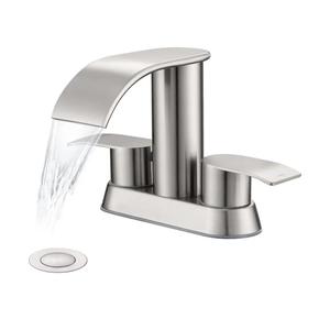 Ultimate Unicorn Waterfall Bathroom Sink Faucet Brushed Nickel, Two Handles Bathroom Faucet with Metal Pop up Sink Drain Stopper, Two Or 3 Holes Bathroom Basin Mixer Tap with Deck Mount Plate