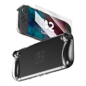 KUAINIAO Protective Case for Nintendo Switch 2 2025 with 1PC HD Scceen Protector, Switch 2 Clear Cover with Ergonomic Grip Design with Shock-Absorption and Anti-Scratch Design