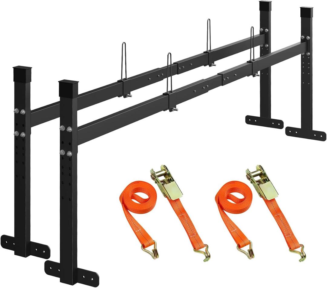 JY PERFORMANCE Ladder Rack for Trailer, Universal Trailer Roof Ladder Rack with Stoper, 5.77-8.65 ft Adjustable for Enclosed and Open Trailer, 400 LBS Capacity, Black