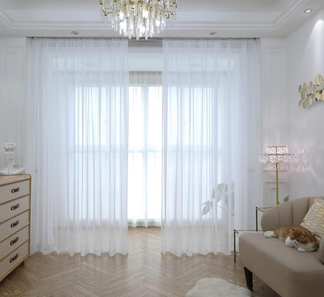 Ivory Sheer Curtains 90 Inches Length 2 Panels Set Window Sheer Curtains Basic Rod Pocket for Bedroom Children Living Room Yard Kitchen