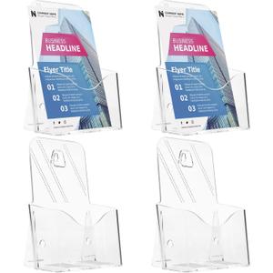 Acrylic Brochure Holder 6 x 8 Inches, 4-Pack Clear Plastic Display Stand for Half-Fold Flyers, Pamphlets, Menus, Trifold Literature, Wall Mount or Countertop Use