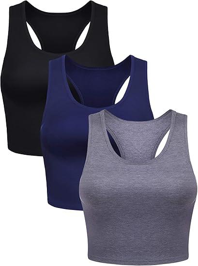 Boao 3 Pieces Basic Crop Tank Tops Sleeveless Racerback Crop Top for Women Size Medium