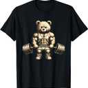 Funny Teddy Bear Lifting Weights Gym Workout Animal Shirts T-Shirt M