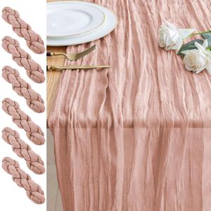6PCS Table Runner Cheesecloth 10FT Dusty Pink Boho Gauze Cheese Cloth Rustic Sheer Table Runners for Wedding Bridal Baby Shower Party Decoration