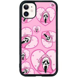Cute Skull Skeleton Black Border Case Compatible with iPhone 14, Horror Unique Pink Halloween Ghost Pattern Design Case for Teens Men and Women