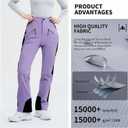 Ski Pants for Women Snow Fleece Lined Snowboard Soft Shell Slim Fit Fitted Waterproof Windproof Warm (X-Small, Light Purple)
