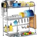 HOWDIA Stainless Steel 2-Tier Over The Sink Dish Drying Rack with Utensil Holder, Large, for Kitchen Counter (3 Tier,silver)